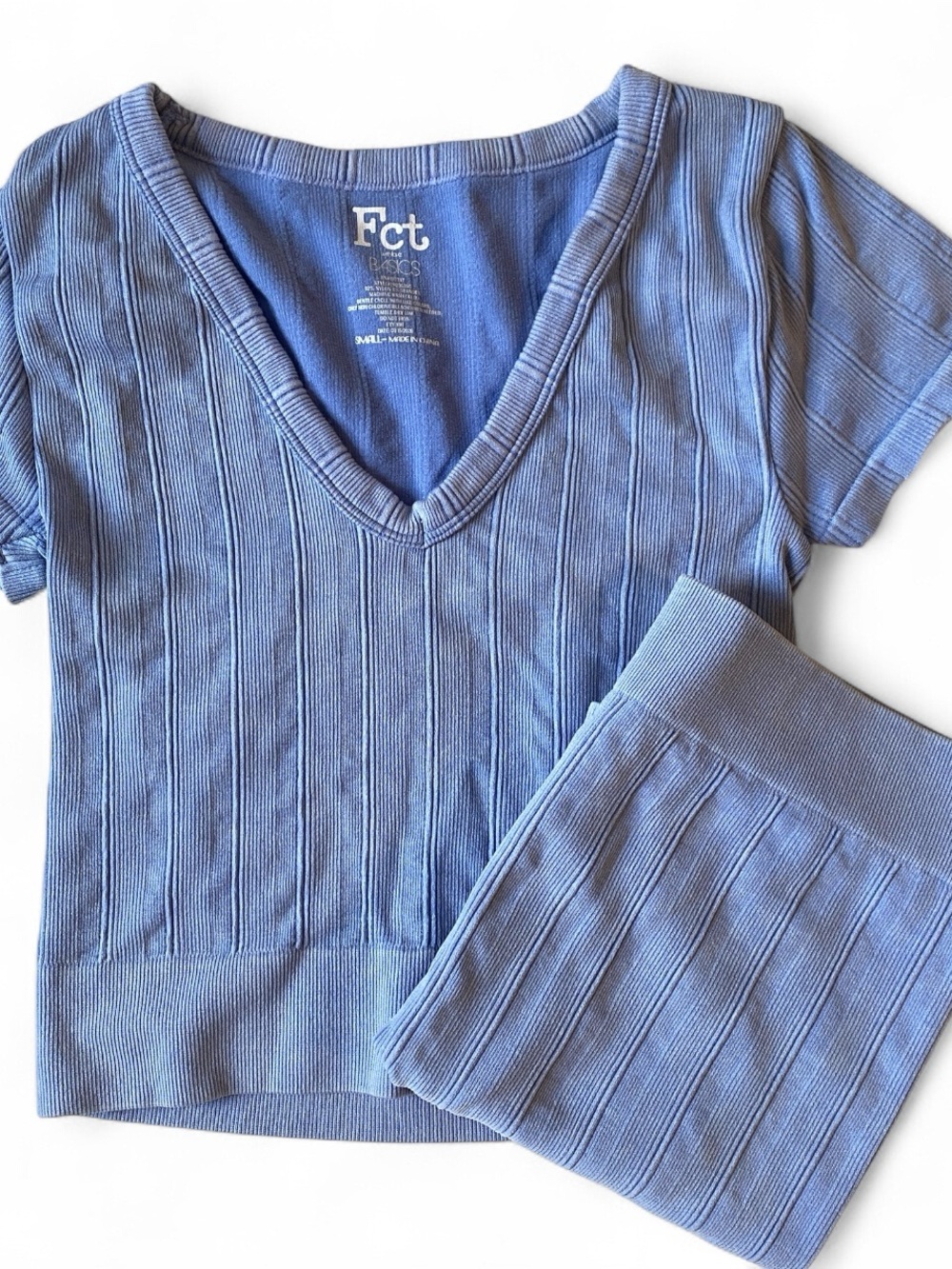 Fct Blue Ribbed V-Neck Top & Shorts Set - Picture 2 of 3